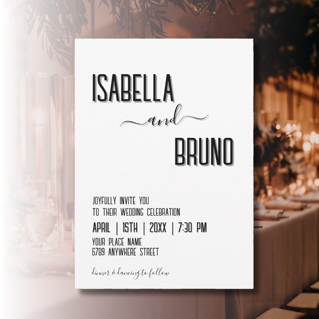 Invitación Moderno, elegante texto personalizado negro Boda (Subido por el creador)