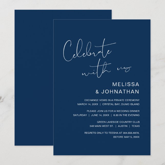 Invitación Moderno Elopement Boda, celebra con nosotros Invit (Anverso / Reverso)