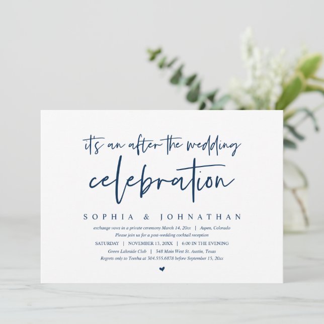 Invitación Moderno Elopement, después de la celebración boda  (Anverso de pie)