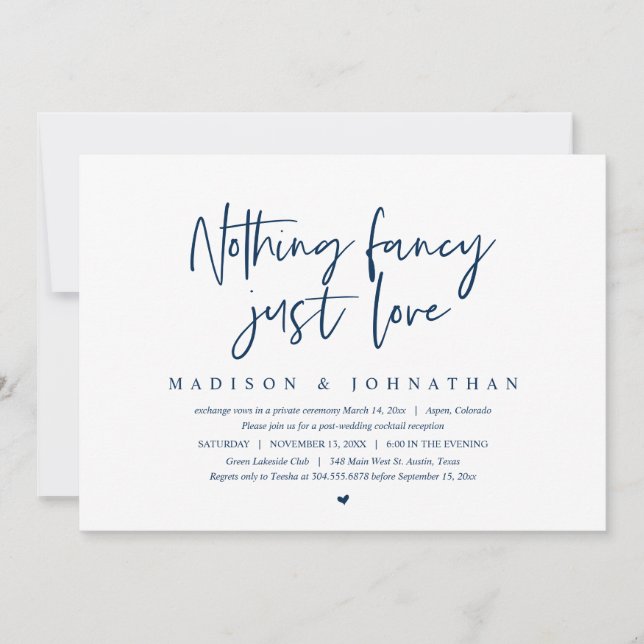 Invitación Moderno Elopement, Nothing Fancy, Just Love Invita (Anverso)