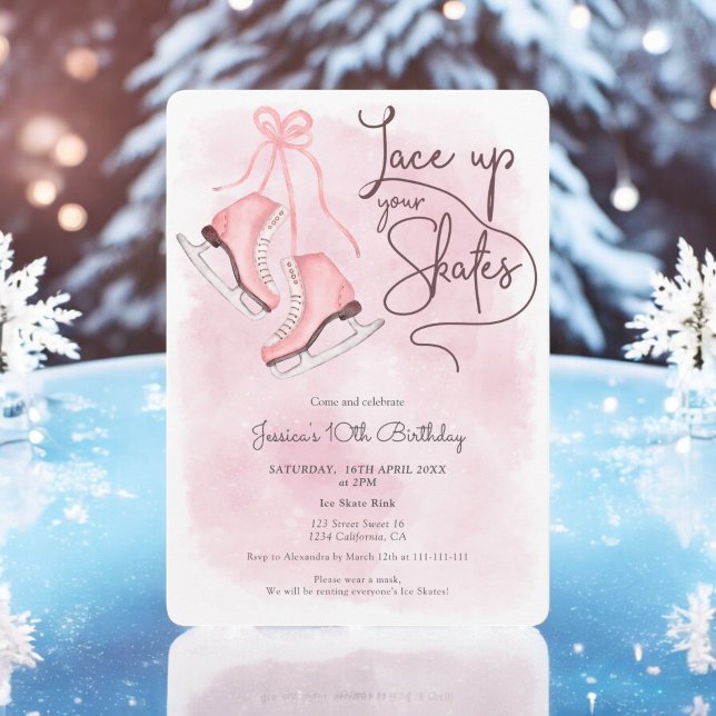 Invitación Moderno encaje su patinaje sobre hielo cumpleaños (Modern lace up your skates ice skate birthday invitation)
