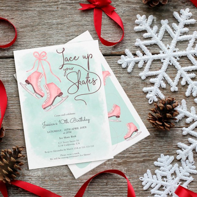 Invitación Moderno encaje su patinaje sobre hielo cumpleaños (Subido por el creador)