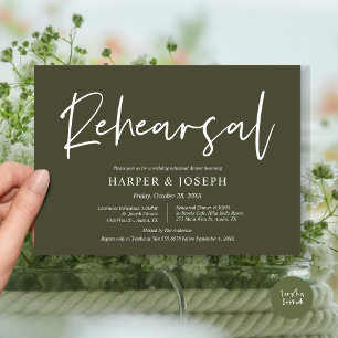 Invitación Moderno ensayo Boda y cena, verde oliva
