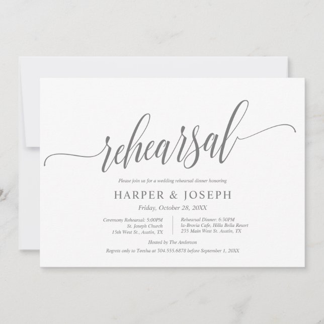 Invitación Moderno ensayo clásico, Boda y cena (Anverso)