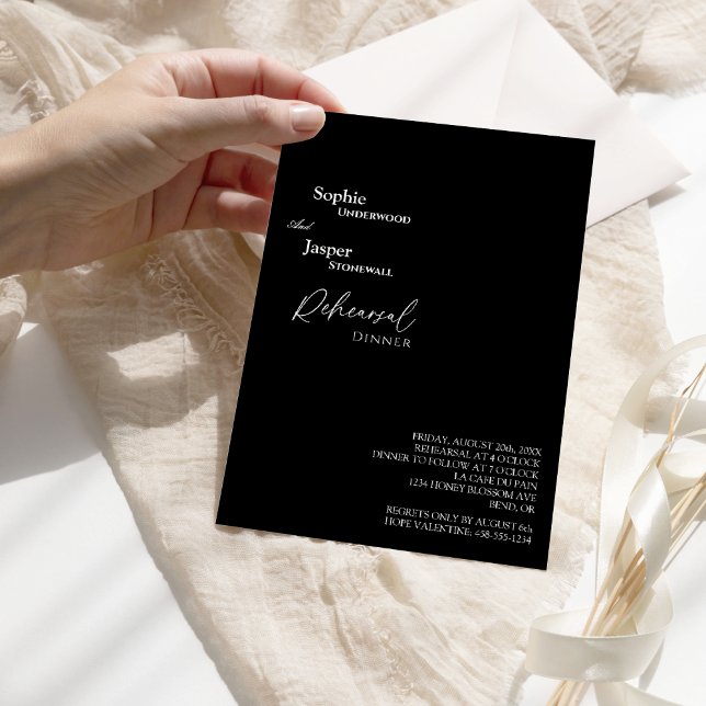 Invitación Moderno ensayo clásico de Boda negro (Subido por el creador)