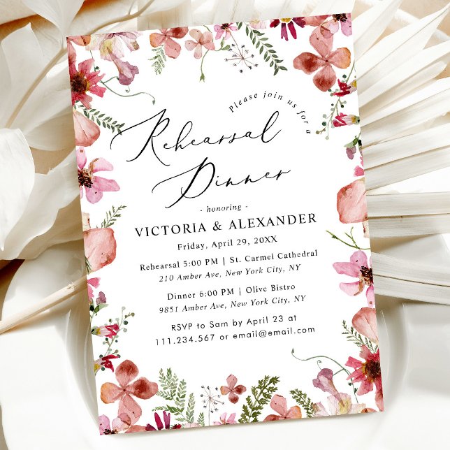 Invitación Moderno ensayo de Boda de roya rosada para la cena (Subido por el creador)