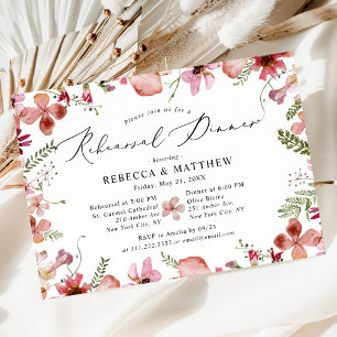Invitación Moderno ensayo de Boda rosa para la cena