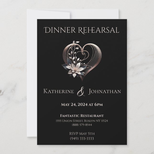 Invitación Moderno ensayo de cena Boda-moderno corazón rosado (Anverso)