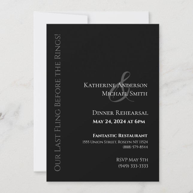 Invitación Moderno ensayo de cena Boda-negro y blanco- (Anverso)