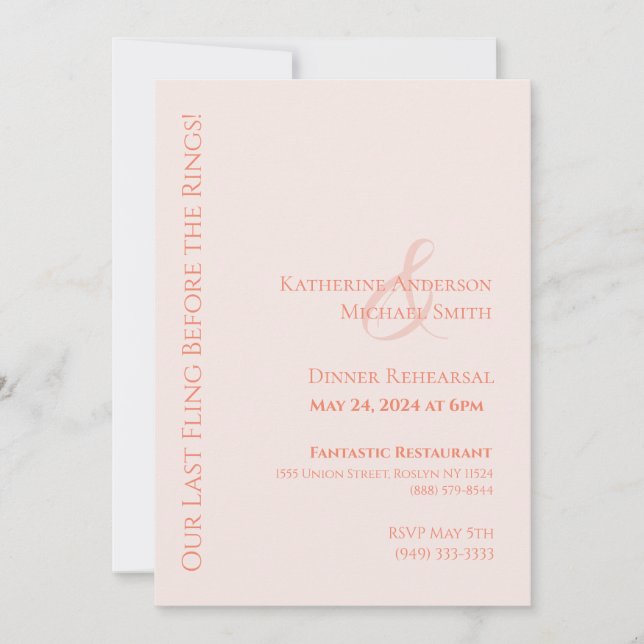 Invitación Moderno ensayo de cena Boda-Rubor (Anverso)