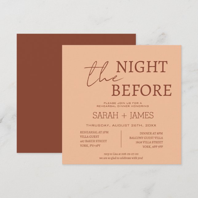 Invitación Moderno Ensayo de color beige Cena Boda Plaza (Anverso / Reverso)