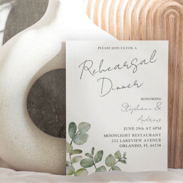 Invitación Moderno Ensayo De Eucalipto Verde Sage En La Cena (Subido por el creador)