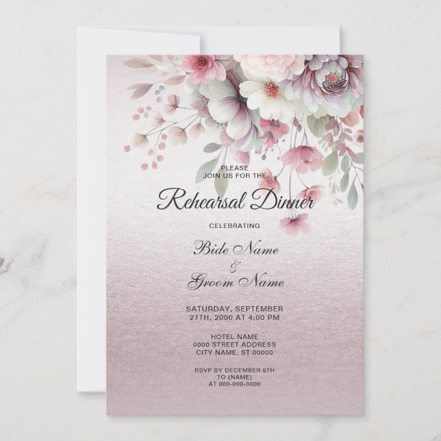 Invitación Moderno ensayo floral blanco rosado (Anverso)