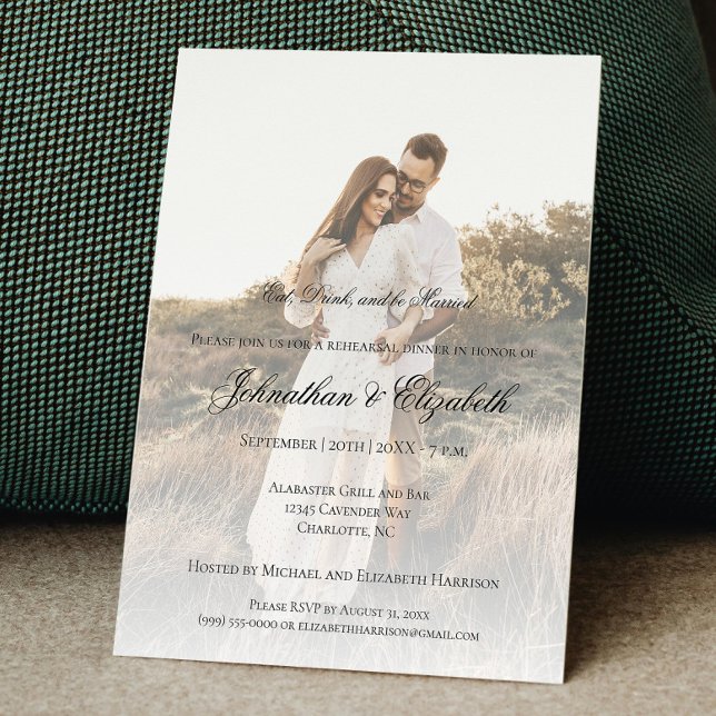 Invitación Moderno ensayo fotográfico y Boda superpuesto Cena (Modern Photo and Overlay Wedding Rehearsal Dinner Invite)