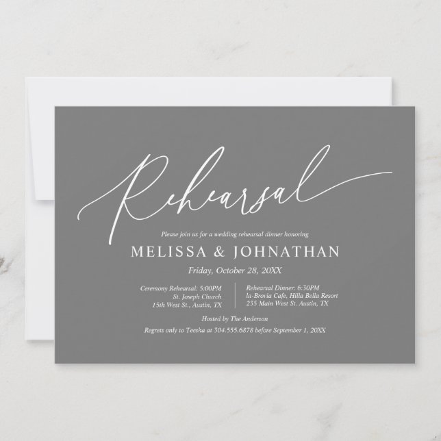 Invitación Moderno ensayo Minimalista, Boda y cena en (Anverso)