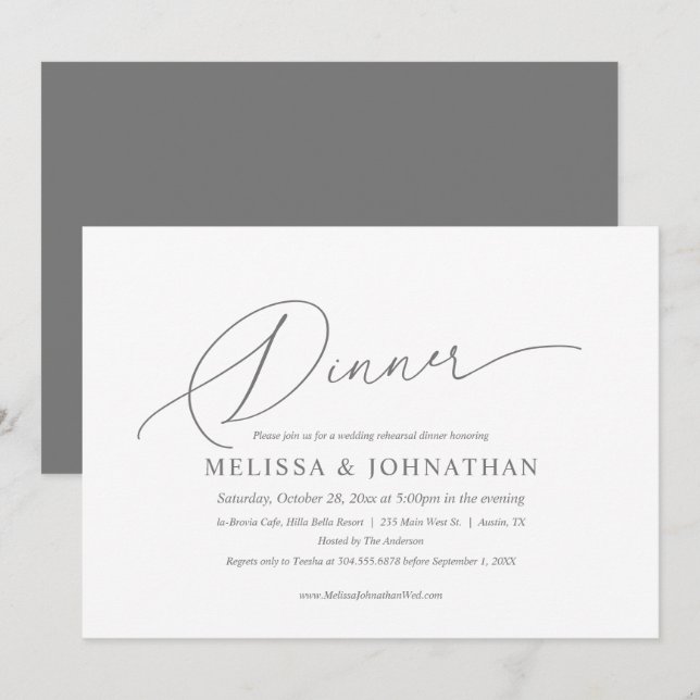 Invitación Moderno ensayo simple, Boda y cena (Anverso / Reverso)