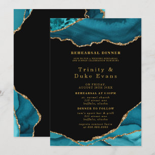 Invitación Moderno ensayo Verde azulado y de oro Agate Stone