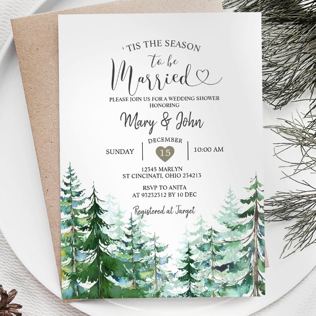 Invitación Moderno Es temporada de casamiento con Pine Trees (Subido por el creador)