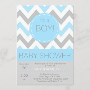 Invitación Moderno "es un Chevron azul/gris Baby Shower del