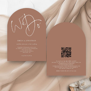 Invitación Moderno Escribimos Boda de código QR Brown suave