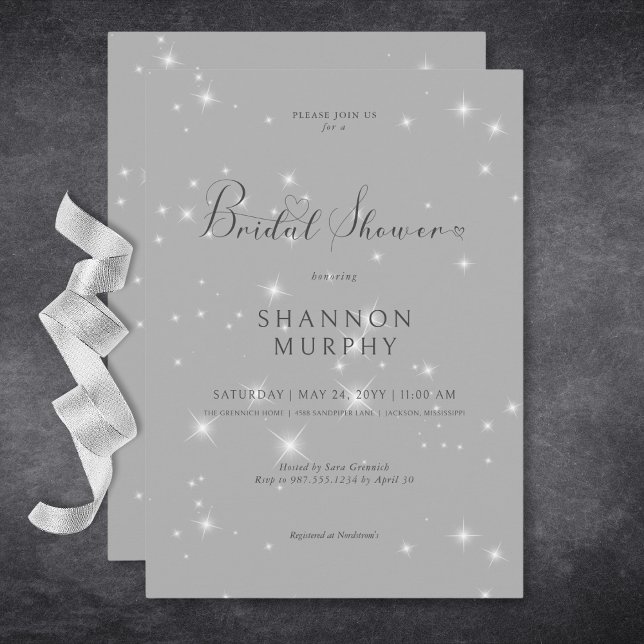 Invitación Moderno Esparkle Gris Mínimo Ducha Bridal (Modern Minimal Gray Sparkle Bridal Shower Invitation)