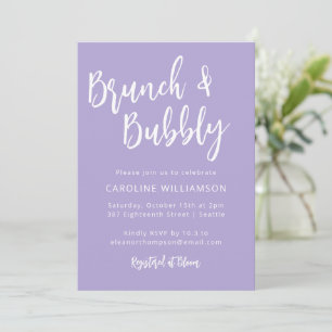 Invitación Moderno estilo Script Brunch Bubbly Shower Lavanda