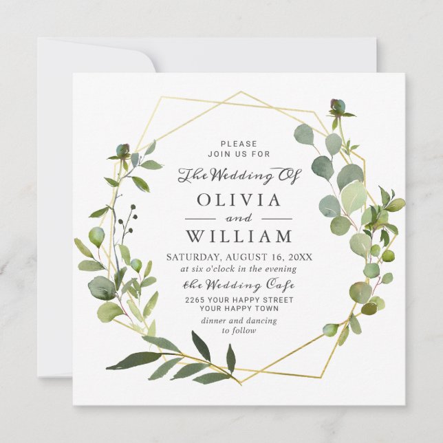 Invitación Moderno Eucalyptus Boda de FOTO geométrica de marc (Anverso)