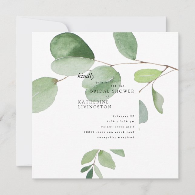 Invitación Moderno Eucalyptus Bridal Shower Square (Anverso)