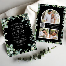 Moderno Eucalyptus Foto Código QR Boda negro