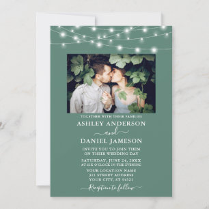 Invitación Moderno Eucalyptus Green Lights Photo Boda
