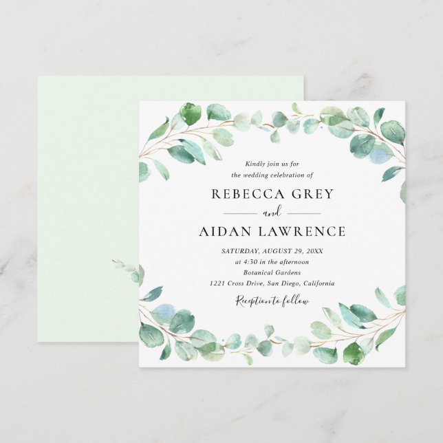 Invitación Moderno Eucalyptus Greenery Foliage Boda Square (Anverso / Reverso)