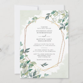 Invitación Moderno Eucalyptus Greenery Gold Boda Geométrico