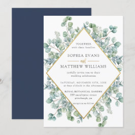 Invitación Moderno Eucalyptus Greenery Gold Frame Boda