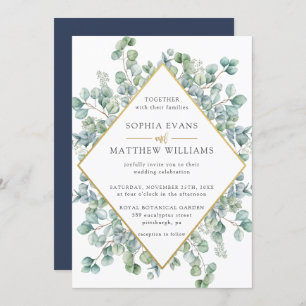 Invitación Moderno Eucalyptus Greenery Gold Frame Boda