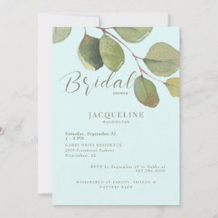 Invitación Moderno Eucalyptus Ice Blue Gold Textos Ducha de n
