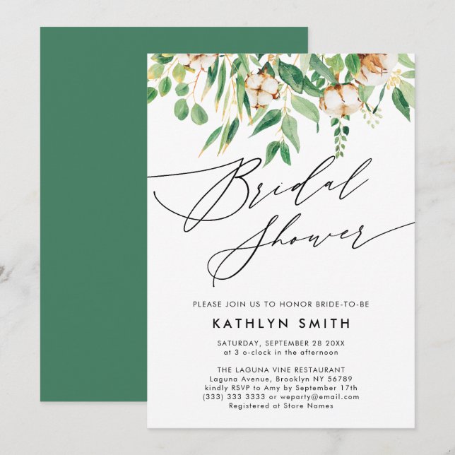 Invitación Moderno Eucalyptus Jardín de Verdor Bridal Ducha (Anverso / Reverso)