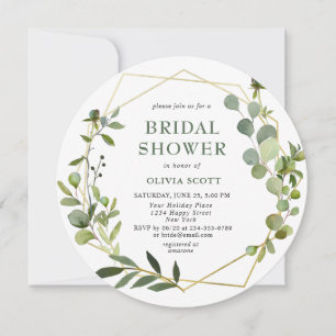 Invitación Moderno Eucalyptus Marco Geométrico Ducha Bridal