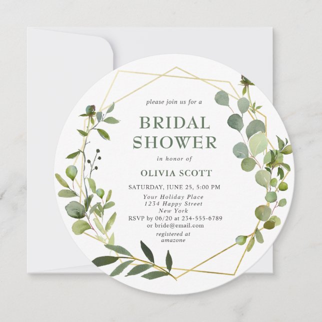 Invitación Moderno Eucalyptus Marco Geométrico Ducha Bridal (Anverso)