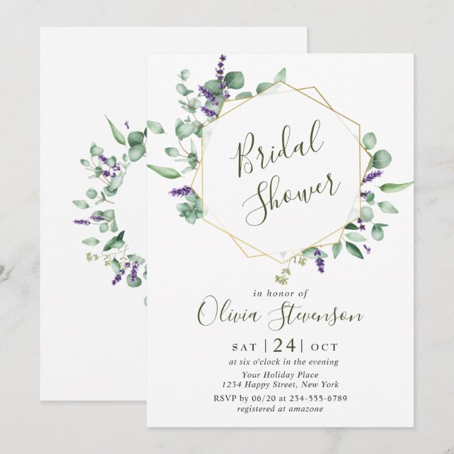 Invitación Moderno Eucalyptus Marco Geométrico Ducha Bridal (Anverso / Reverso)