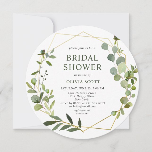Invitación Moderno Eucalyptus Marco Geométrico Ducha Bridal (Anverso)