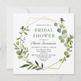 Invitación Moderno Eucalyptus Marco Geométrico Ducha Bridal