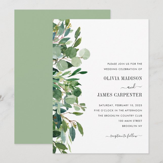 Invitación Moderno Eucalyptus Sage Greenery Foliage Boda (Anverso / Reverso)