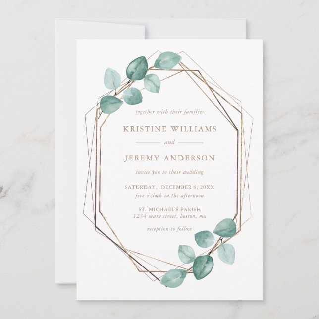 Invitación Moderno Eucalyptus Watercolor Café Script Boda (Anverso)