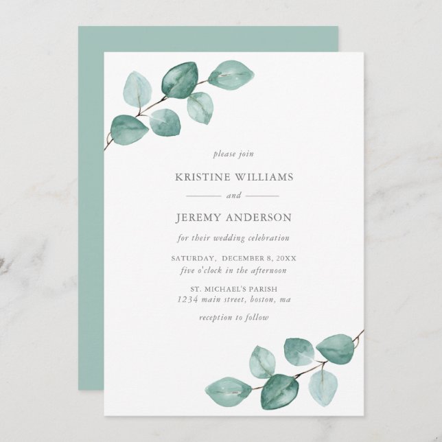 Invitación Moderno Eucalyptus Watercolor Greenery Boda (Anverso / Reverso)