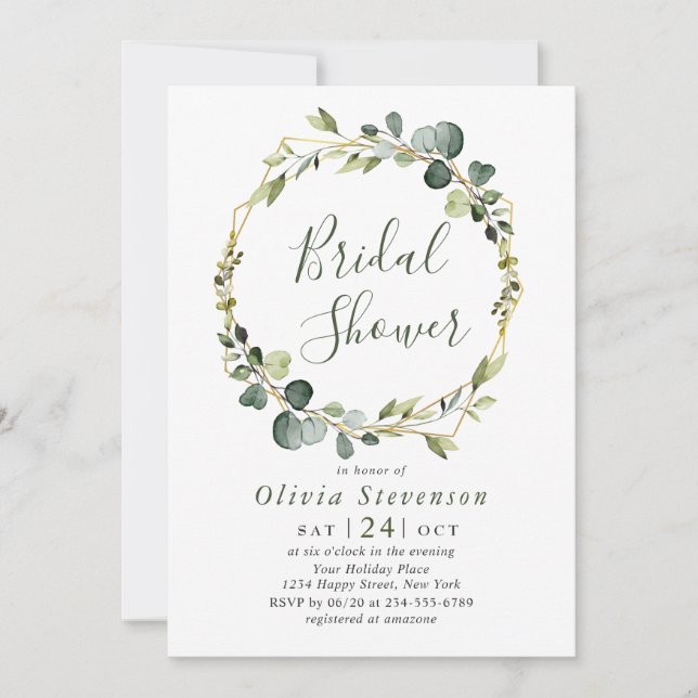 Invitación Moderno Eucalyptus Wreath Frame Bridal Shower Boho (Anverso)