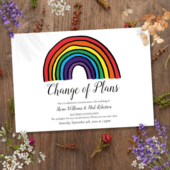 Invitación Moderno evento pospuesto sobre cambio de planes en (Modern Rainbow Change of Plans Postponed Event Invitation)