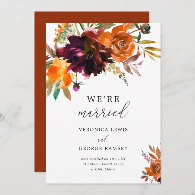 Invitación Moderno Fall Floral Rustic Wedding Recepción (Anverso / Reverso)