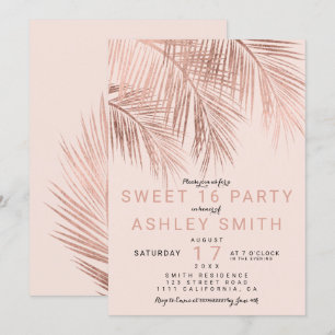 Invitación Moderno falso rosa dorado palmera rubor Sweet 16