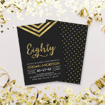 Invitación Moderno Faux Gold Chevron 80th Birthday Party<br><div class="desc">Invitación moderna del 80º cumpleaños con un elegante chevron geométrico y la palabra "Ochenta" en oro falso contra un fondo negro. La tarjeta incluye un patrón de correspondencias en la parte posterior. Consulta los elementos coincidentes, como pegatinas y sellos, aquí http://www.zazzle.com/collections/modern_faux_gold_chevron_celebration_collection-119531050277382712?rf=238364477188679314 Personalízalo reemplazando el texto del marcador de posición para...</div>