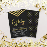 Invitación Moderno Faux Gold Chevron 80th Birthday Party<br><div class="desc">Invitación moderna del 80º cumpleaños con un elegante chevron geométrico y la palabra "Ochenta" en oro falso contra un fondo negro. La tarjeta incluye un patrón de correspondencias en la parte posterior. Consulta los elementos coincidentes, como pegatinas y sellos, aquí http://www.zazzle.com/collections/modern_faux_gold_chevron_celebration_collection-119531050277382712?rf=238364477188679314 Personalízalo reemplazando el texto del marcador de posición para...</div>